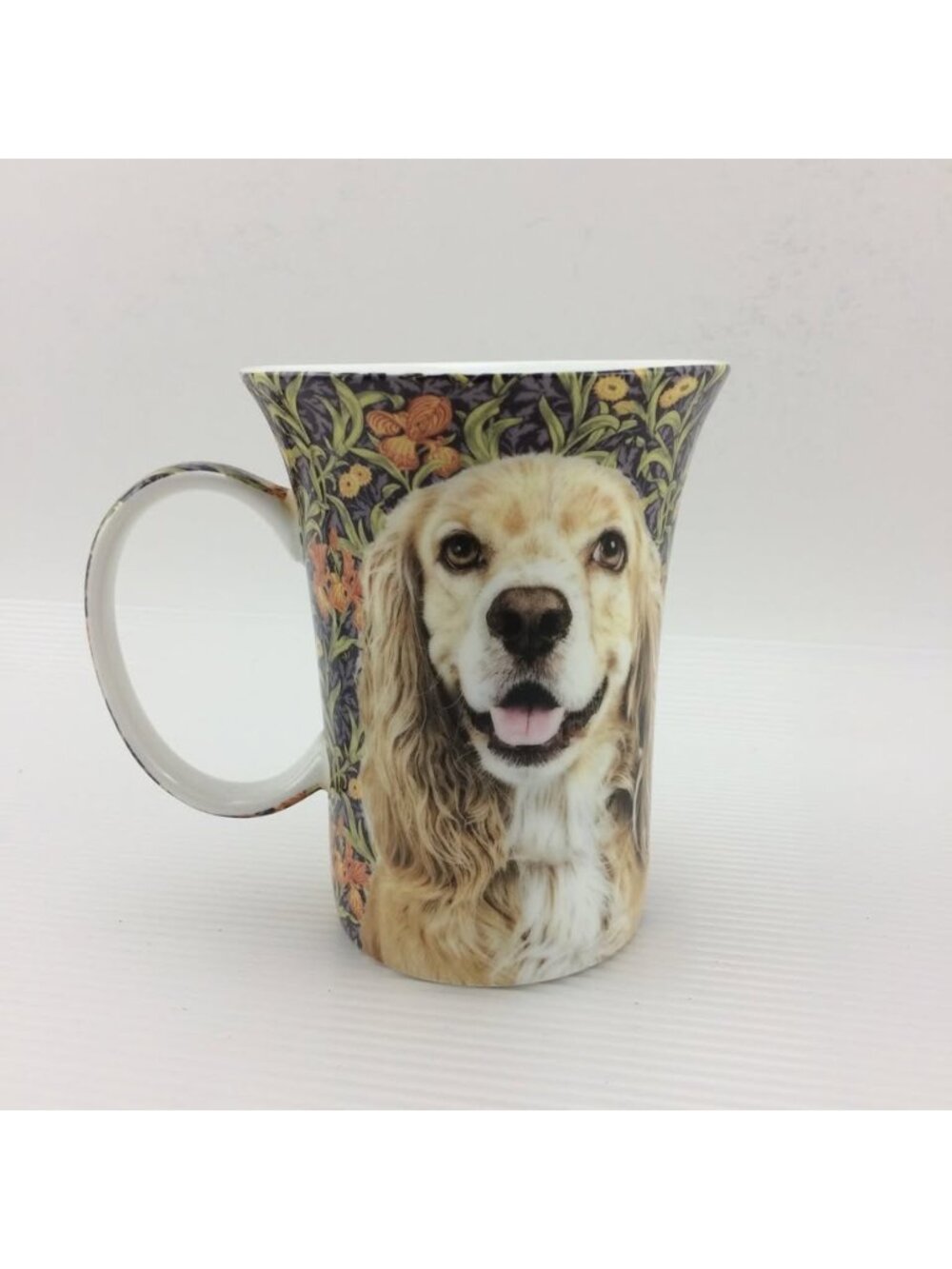 Cocker Spaniel McIntosh Fine Bone China Mug Cup with William Morris Background